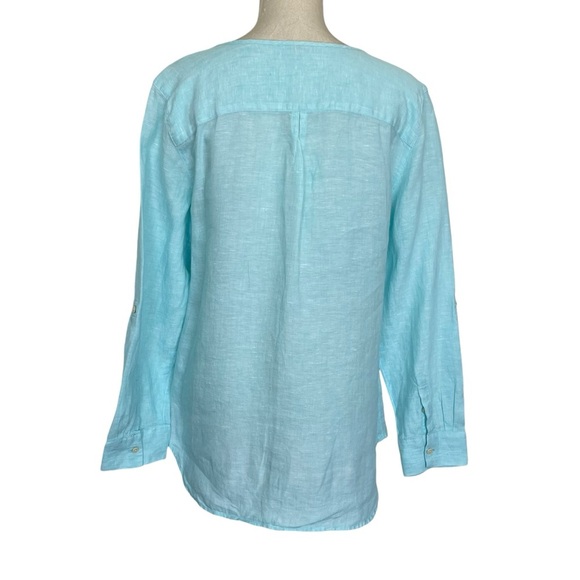 Talbots 100% Linen Top Women’s Size L Chest Pockets Roll Tab Sleeves - Picture 4 of 8